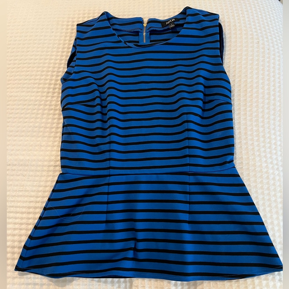 Apt. 9 Blue and Black Striped Peplum Blouse